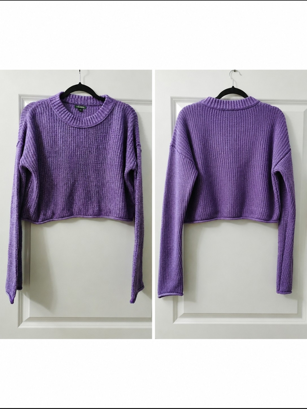 wild fable Y2k Long Sleeve Ribbed  Lavender Cropped Crewneck Sweater Size M